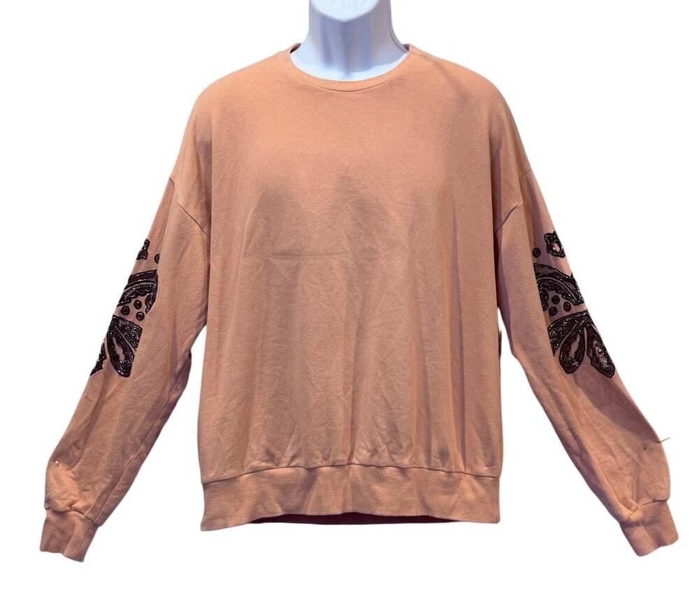 Pinko French Terry Sweatshirt with Beaded Sleeve Cutouts Size Large